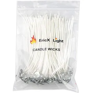 EricX Light Natural Candle Wicks 6" Pre-Waxed 100pc