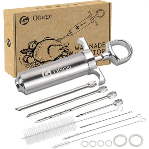 Ofargo Stainless Steel Meat Injector Syringe 4 Needles