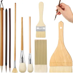 Geelin 9pcs Pottery Glaze Brushes Set (Fan, Detail, Hake)