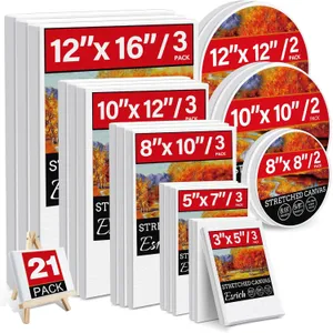 21 Pack Stretched Canvases Multi-Size (3x5 to 12x16 + Round)